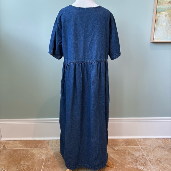 Vintage Denim Embroidered Grandmacore Hummingbird Maxi Dress Sz M - Picture 6 of 16